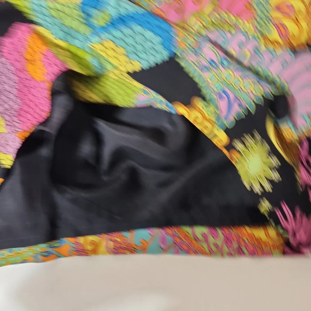 Trina Turk Silk Mini Dress Retro colorful print Bell Sleeve size 0 - Picture 7 of 11